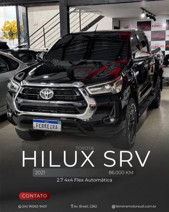 TOYOTA HILUX 2.7 VVT-i FLEX CD SRV 4X4 AUTOMÁTICO TOYOTA HILUX 2.7 VVT-i FLEX CD SRV 4X4 AUTOMÁTICO